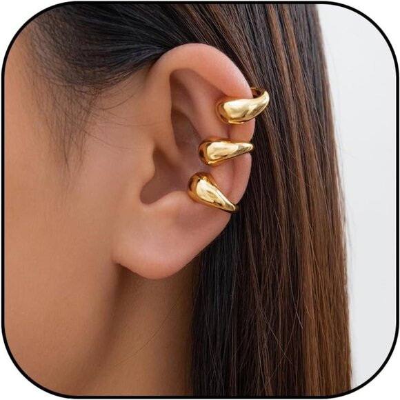 Trendy 14K Gold Chunky Non-Piercing Round Huggie Ear Cuffs for Women, Clip-On Ca - Picture 1 of 6
